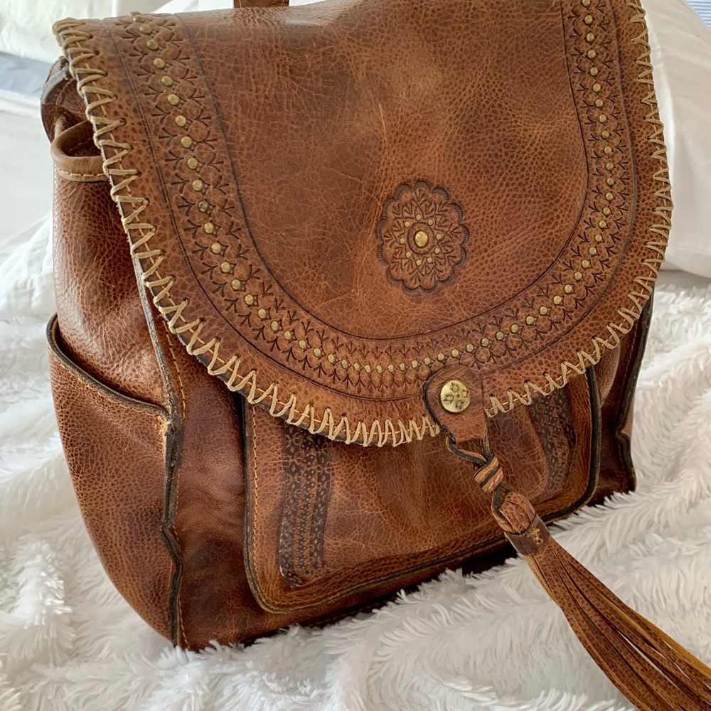 Patricia Nash leather Jovanna studded tasseled backpack